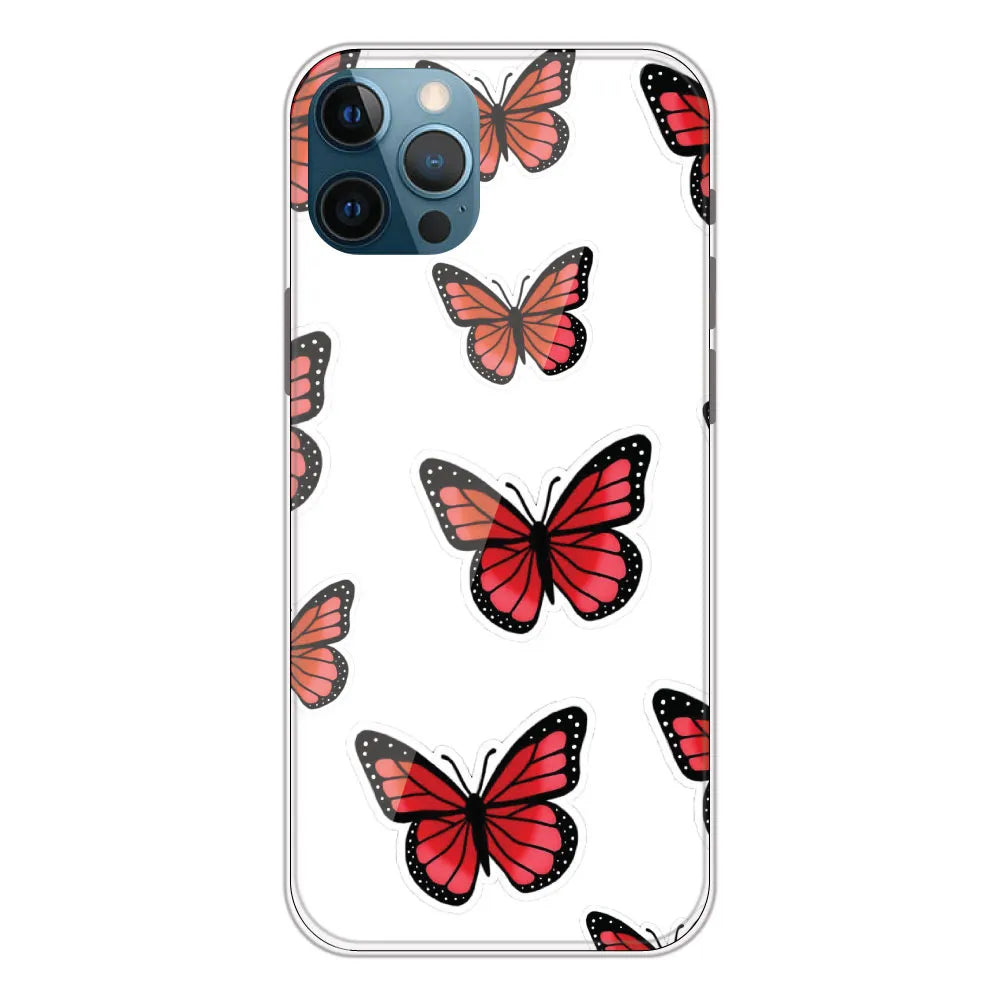 Red Butterfly - Clear Printed Silicone CaseFor Apple iPhone 12 Pro Max