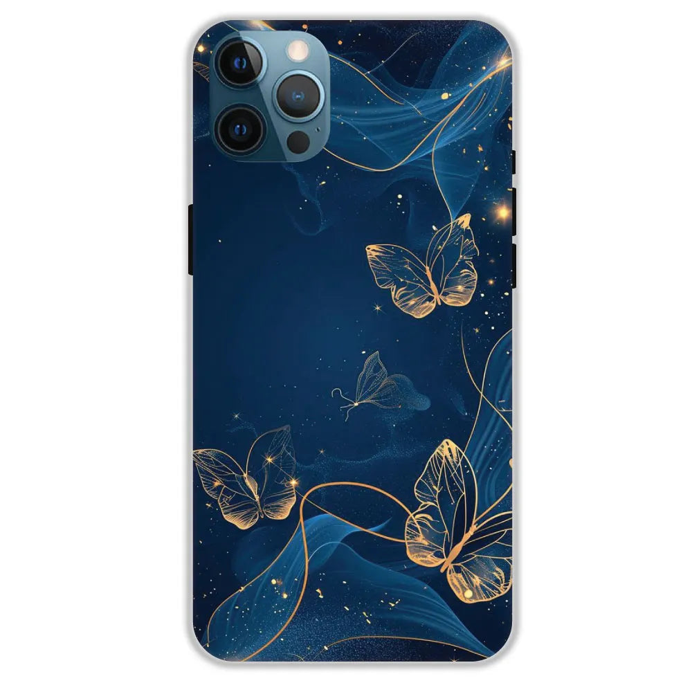 Blue With Gold Butterflies - Hard Cases For Apple iPhone 12 Pro Max