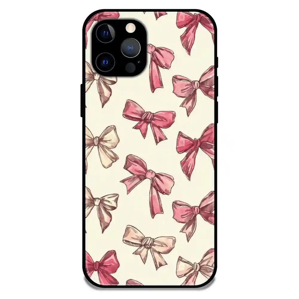 'Pastel Pink Bows - Glossy Metal Silicone Case For Apple iPhone 12 Pro