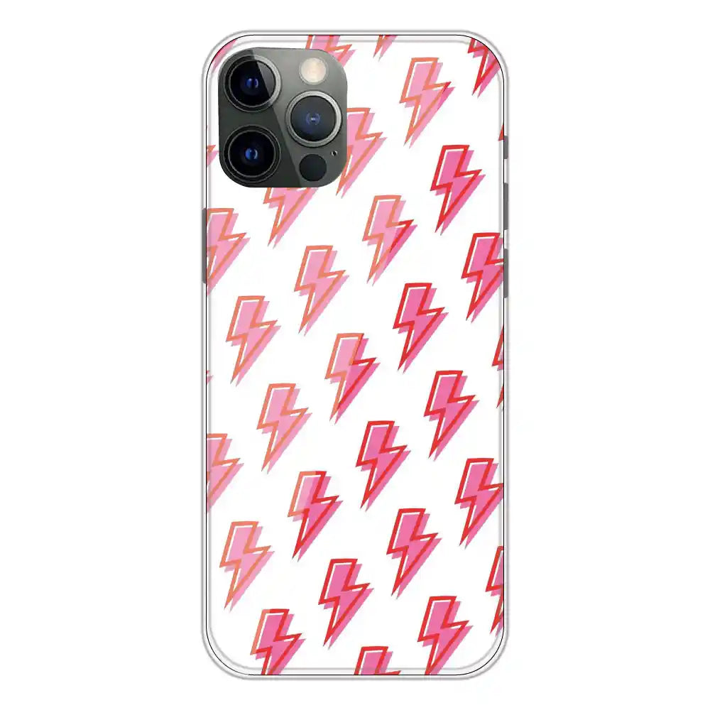 Pink Lightning Bolts - Clear Printed Silicone Case For Apple iPhone 12 Pro