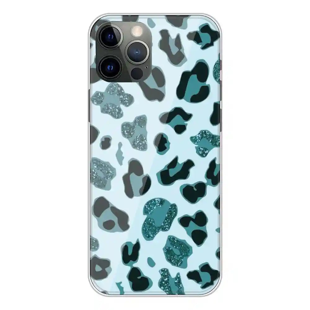 Blue Leopard Glitter Print - Printed Silicone Case For Apple iPhone 12 Pro