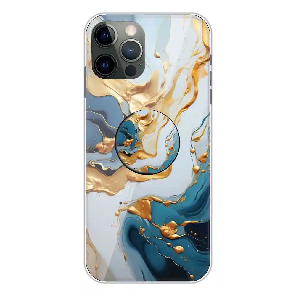 Blue and Gold Marble - Silicone Grip Case For Apple iPhone 12 Pro