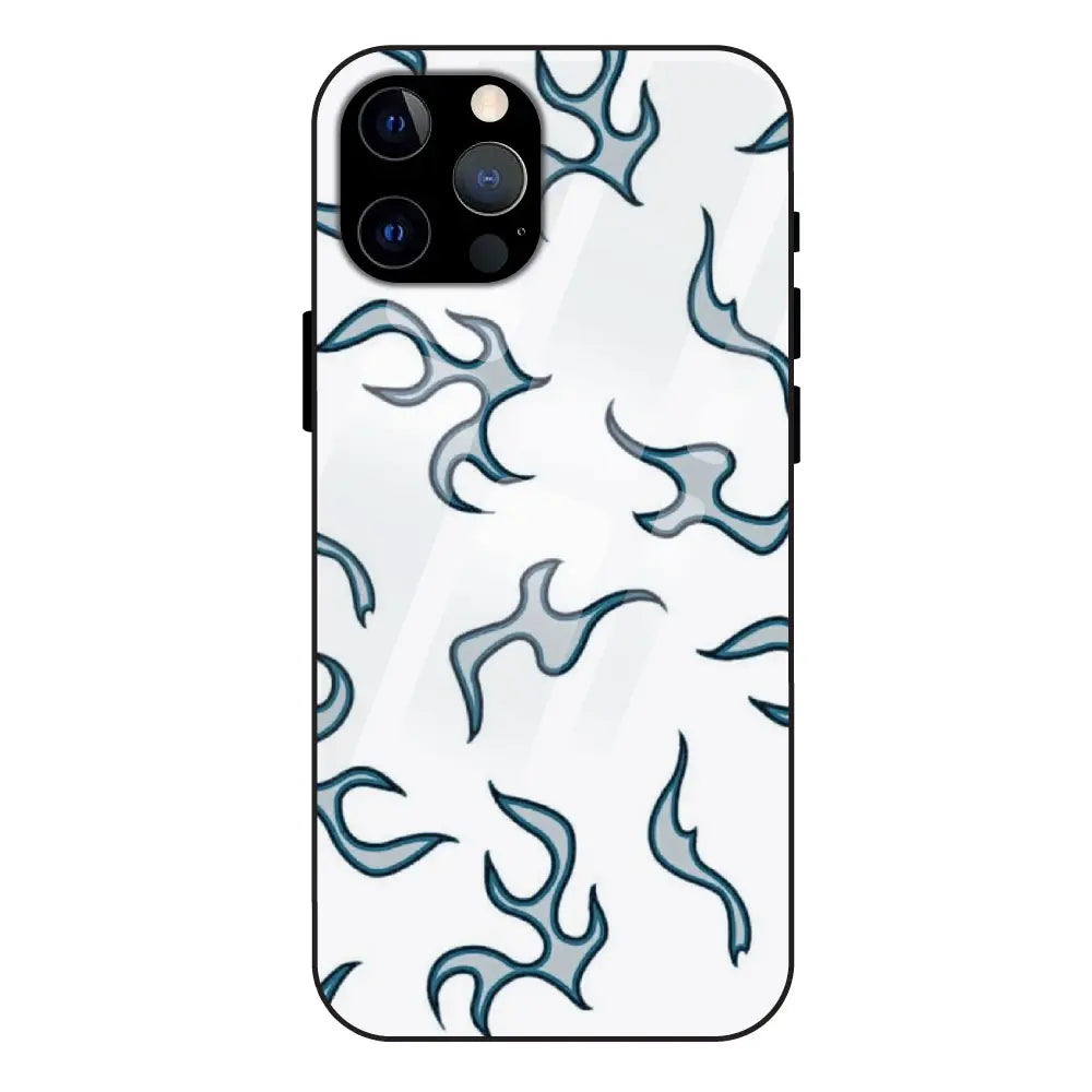 'White And Blue Flames - Glass Case For Apple iPhone 12 Pro