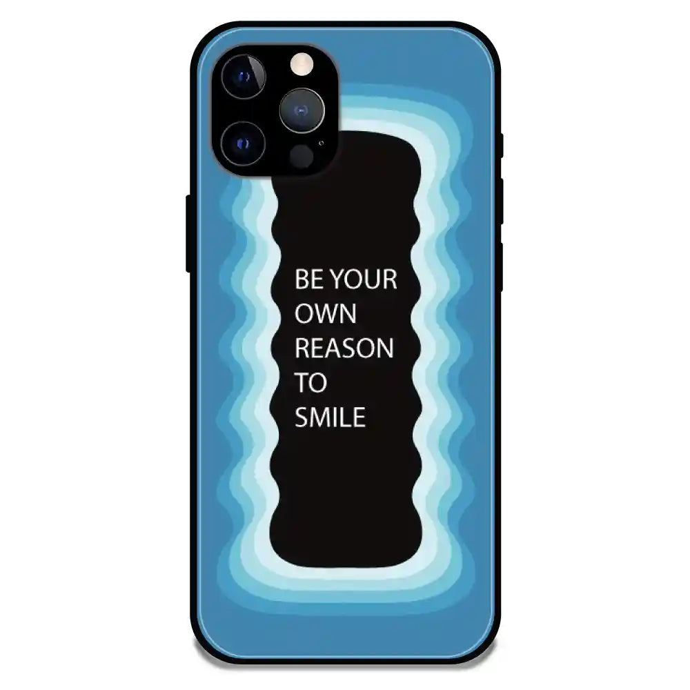 'Be Your Own Reason To Smile' - Blue Glossy Metal Silicon Case For Apple iPhone 12 Pro