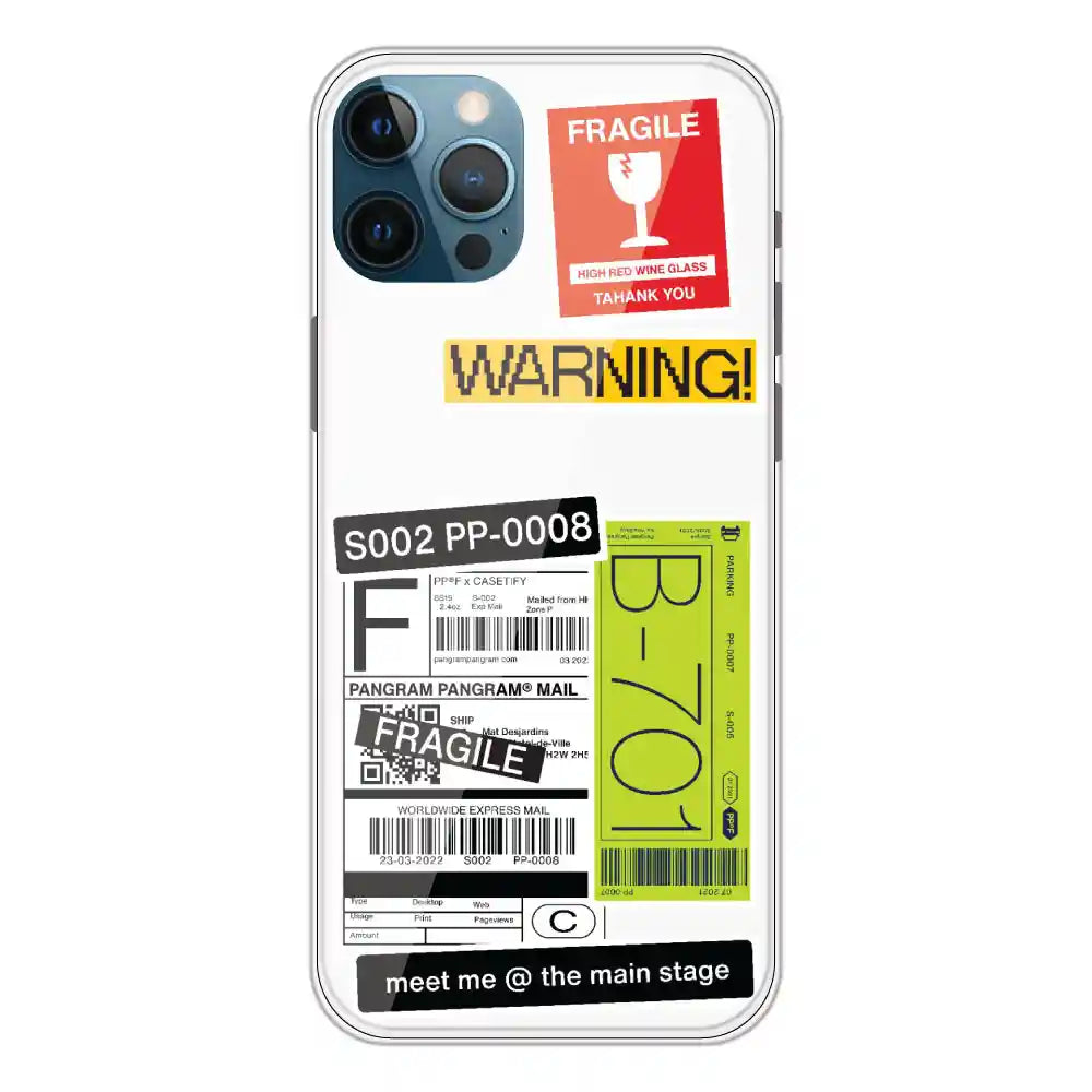 Fragile Labels - Clear Printed Silicone Case For Apple iPhone 12 Pro