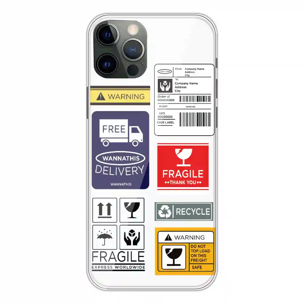 Caution Labels - Clear Printed Silicone Case For Apple iPhone 12 Pro