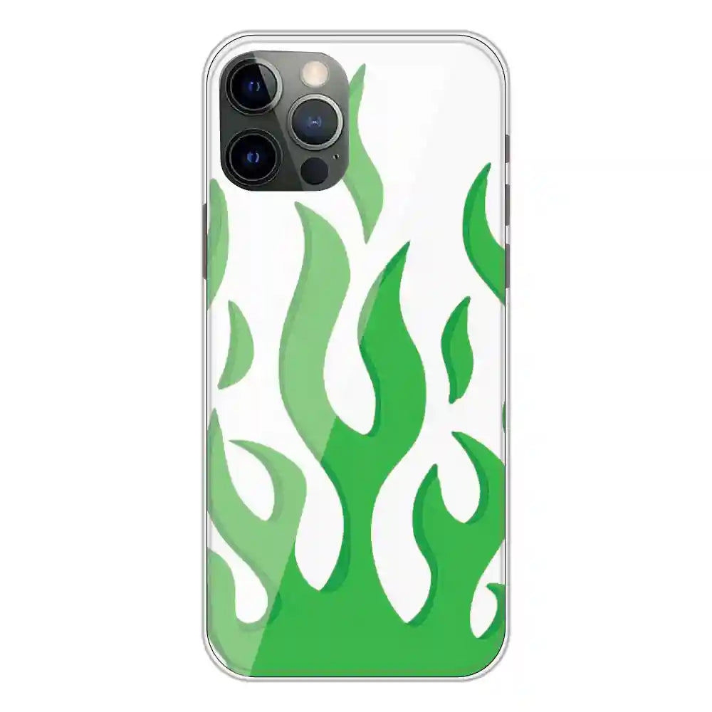 Green Flames - Clear Printed Silicone Case For Apple iPhone 12 Pro