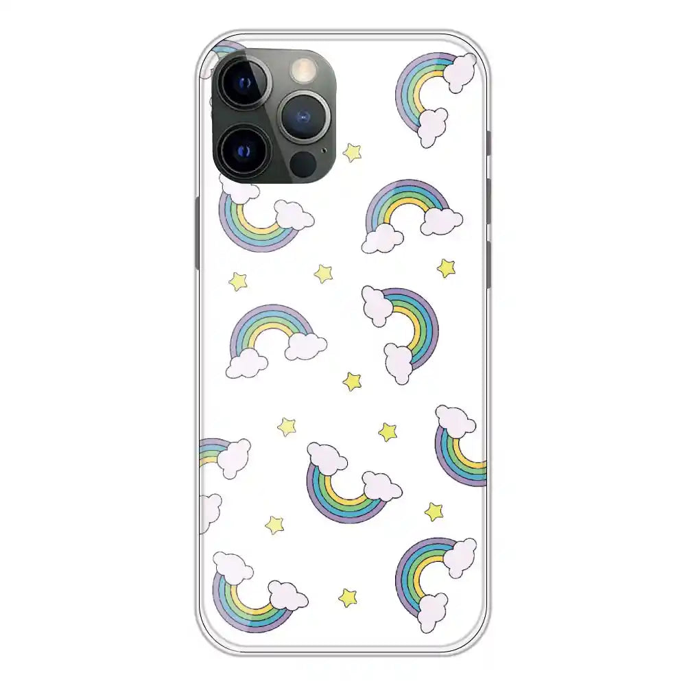 Rainbow With Clouds - Clear Printed Silicone Case For Apple iPhone 12 Pro