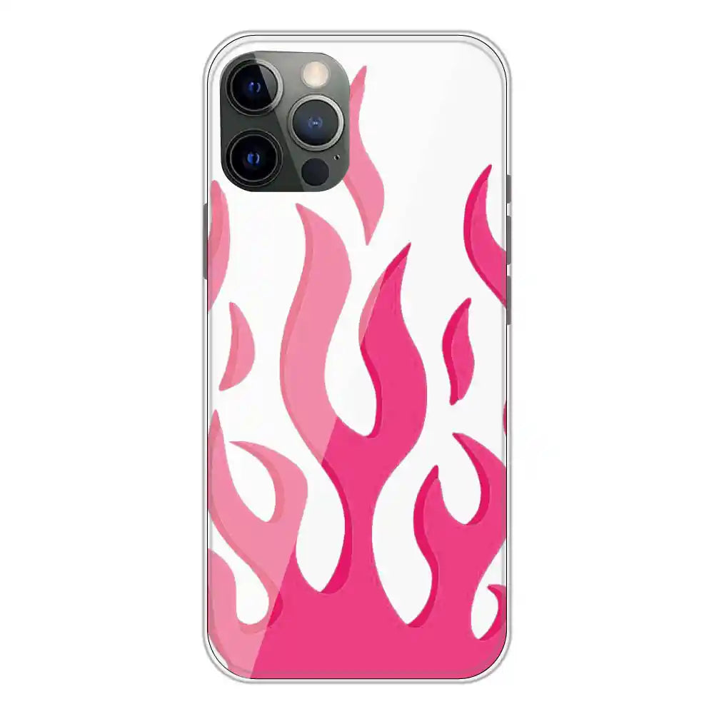 Pink Flames - Clear Printed Silicone Case For Apple iPhone 12 Pro
