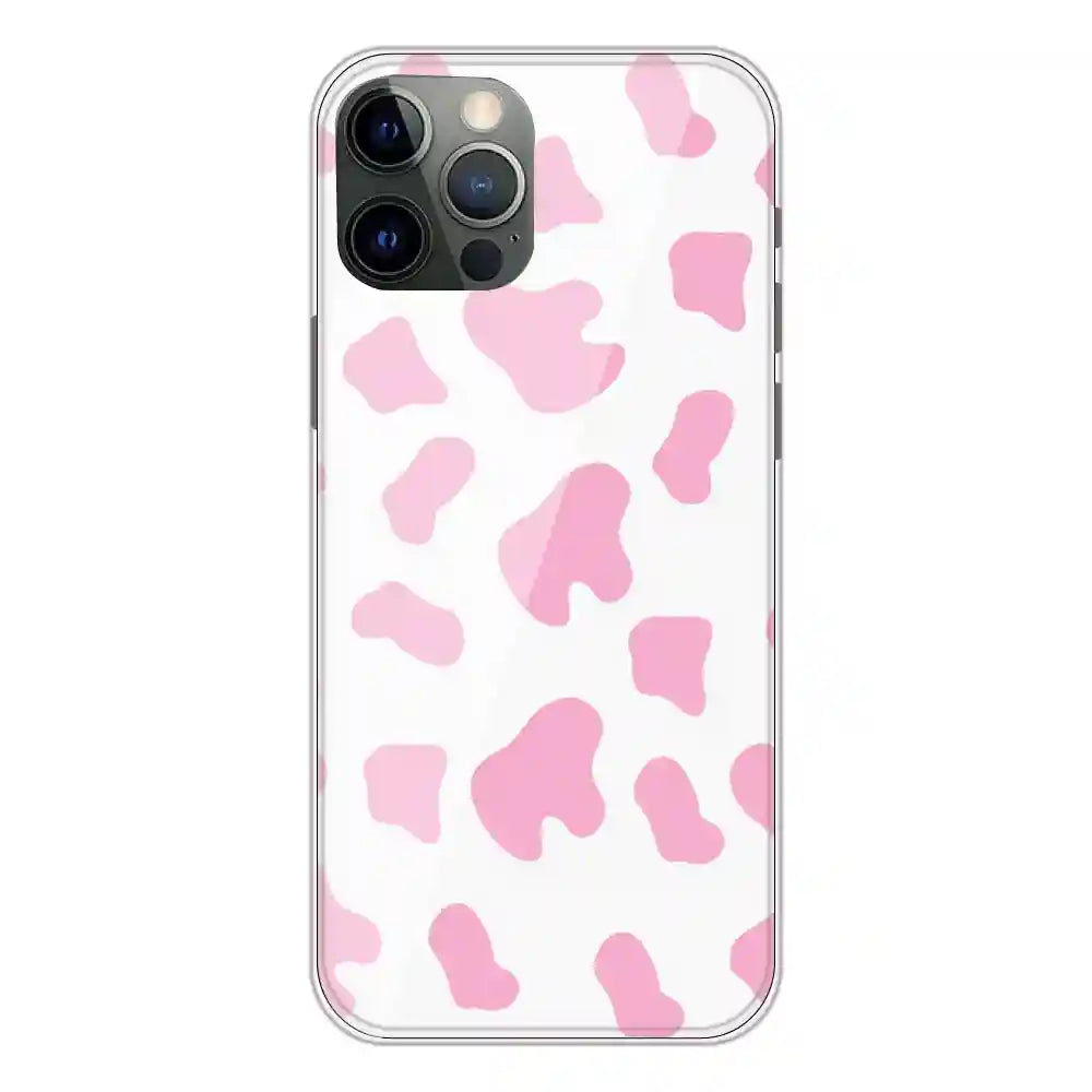 Pink Cow Print - Clear Printed Silicone Case For Apple iPhone 12 Pro