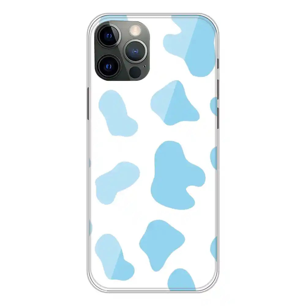 Blue Cow Print - Clear Printed Silicone Case For Apple iPhone 12 Pro