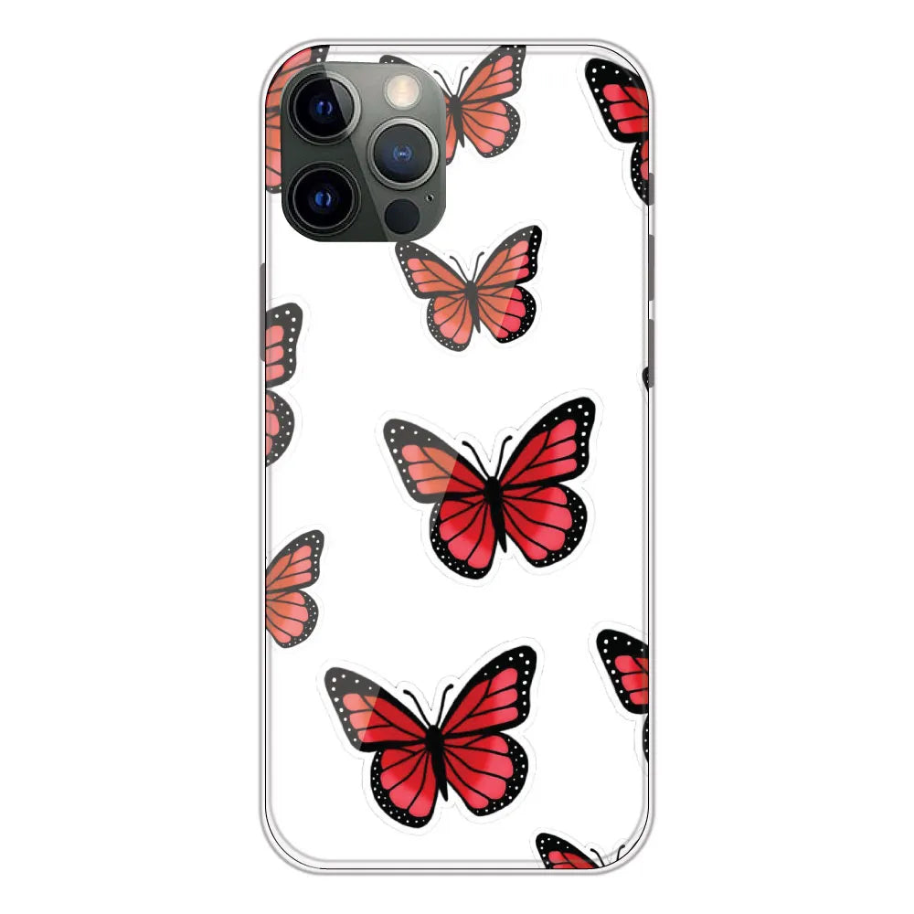Red Butterfly - Clear Printed Silicone CaseFor Apple iPhone 12 Pro