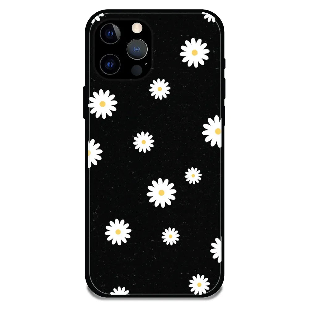 'White And Black Flower - Glossy Metal Silicone Case For Apple iPhone 12 Pro