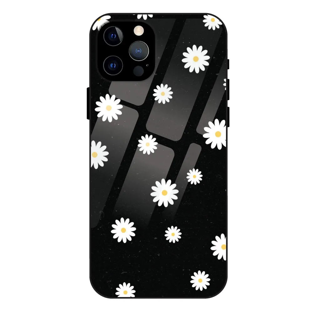 White And Black Flower - Glossy Metal Silicone Case For Apple iPhone 12 Pro