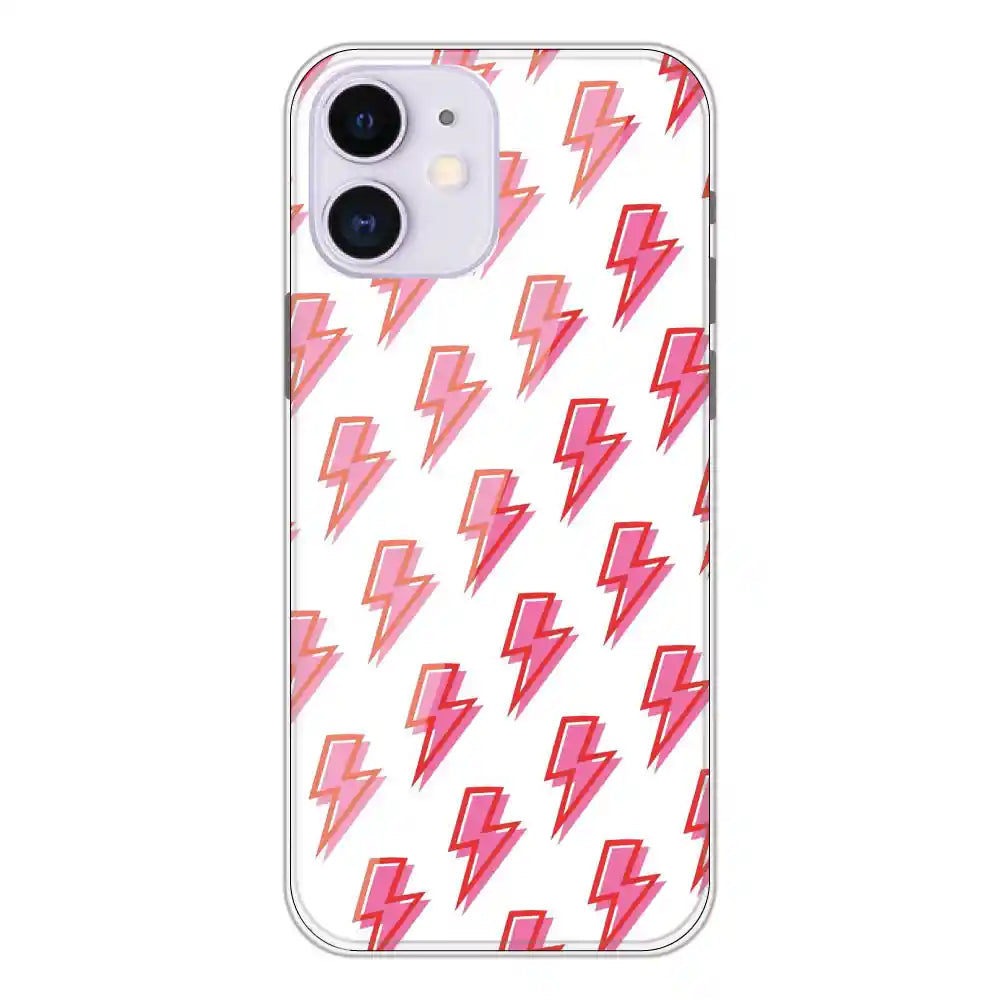 Pink Lightning Bolts - Clear Printed Silicone Case For Apple iPhone 12