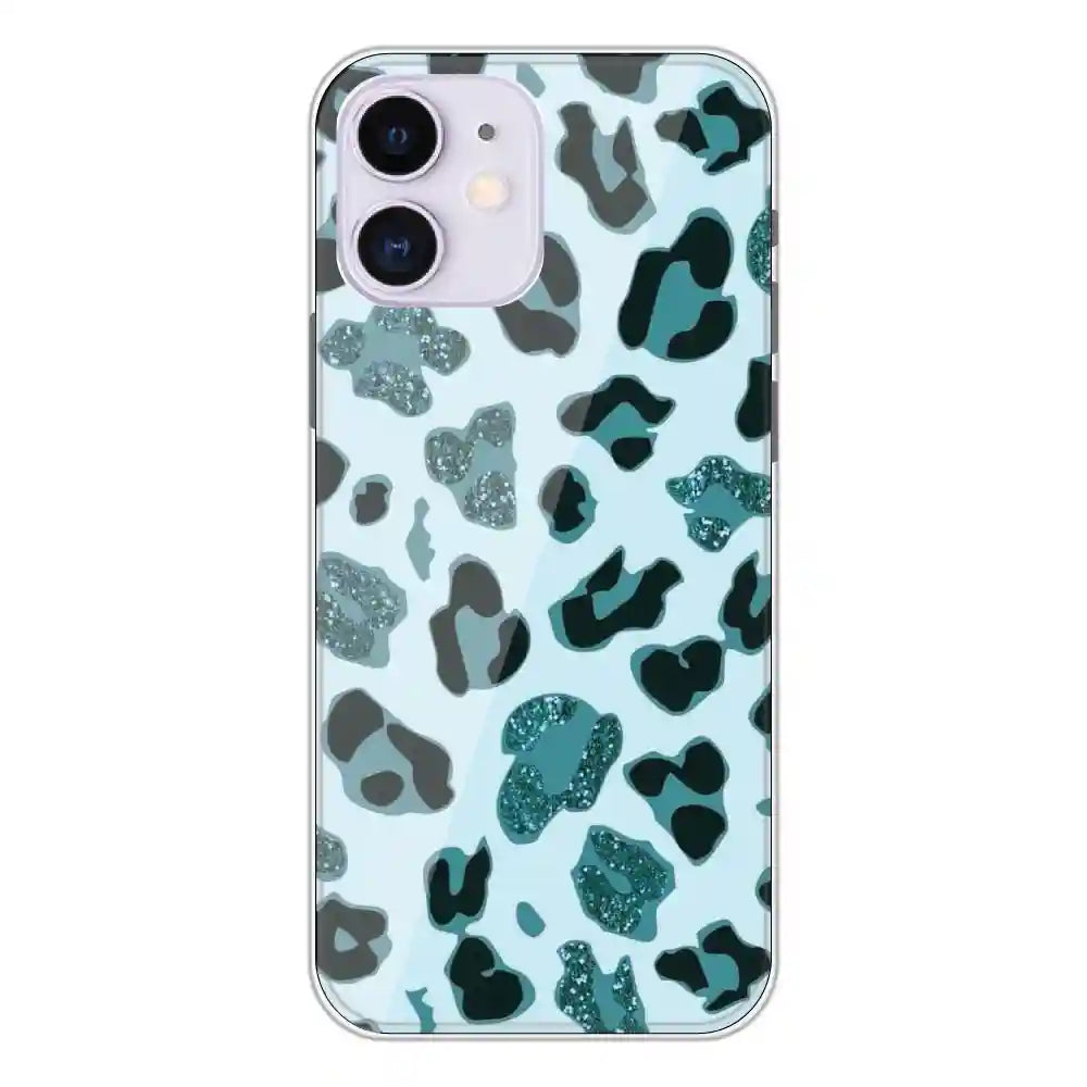 Blue Leopard Glitter Print - Printed Silicone Case For Apple iPhone 12