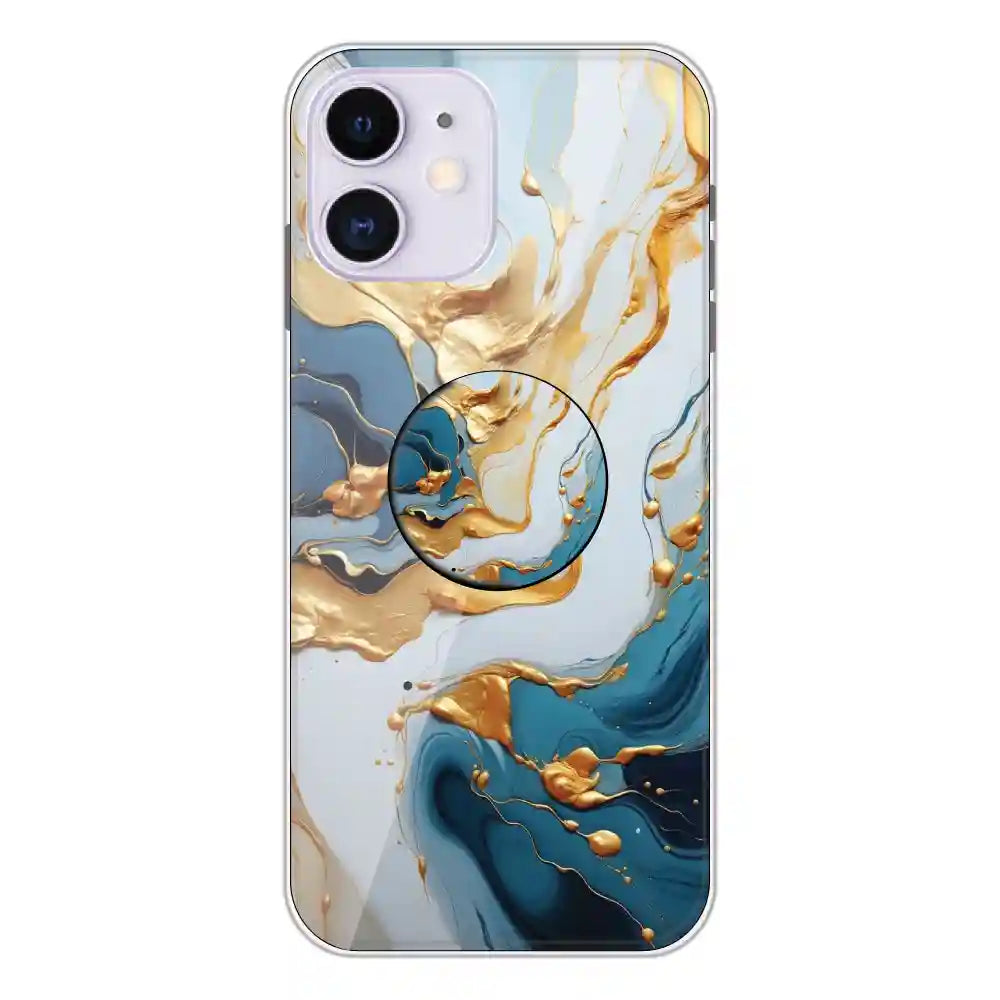 Blue and Gold Marble - Silicone Grip Case For Apple iPhone 12