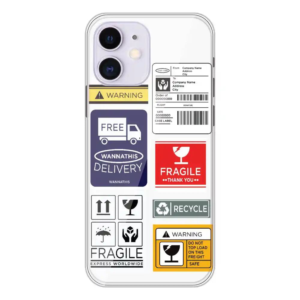 Caution Labels - Clear Printed Silicone Case For Apple iPhone 12