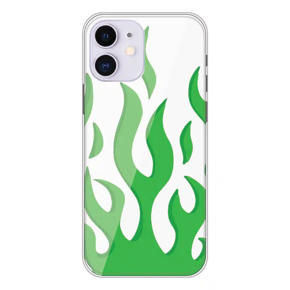 Green Flames - Clear Printed Silicone Case For Apple iPhone 12
