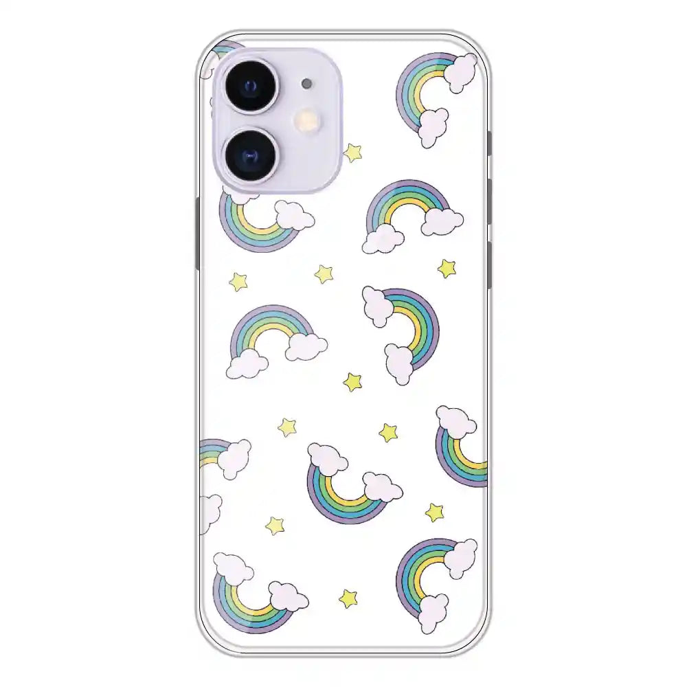 Rainbow With Clouds - Clear Printed Silicone Case For Apple iPhone 12