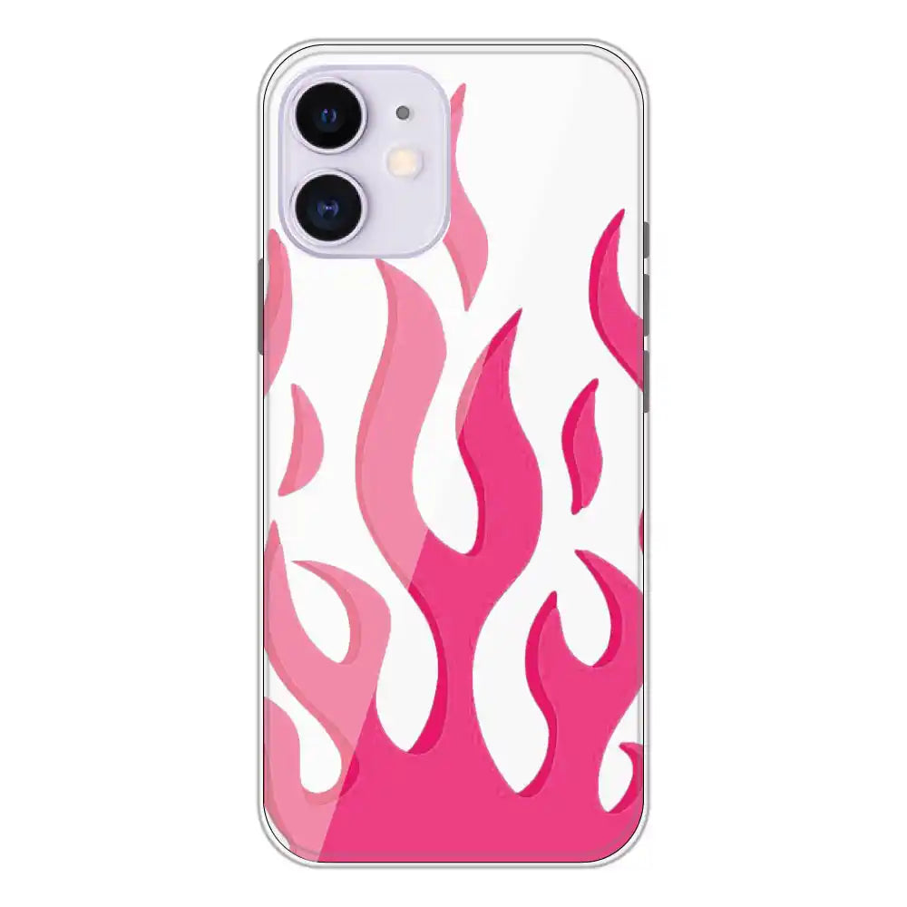 Pink Flames - Clear Printed Silicone Case For Apple iPhone 12