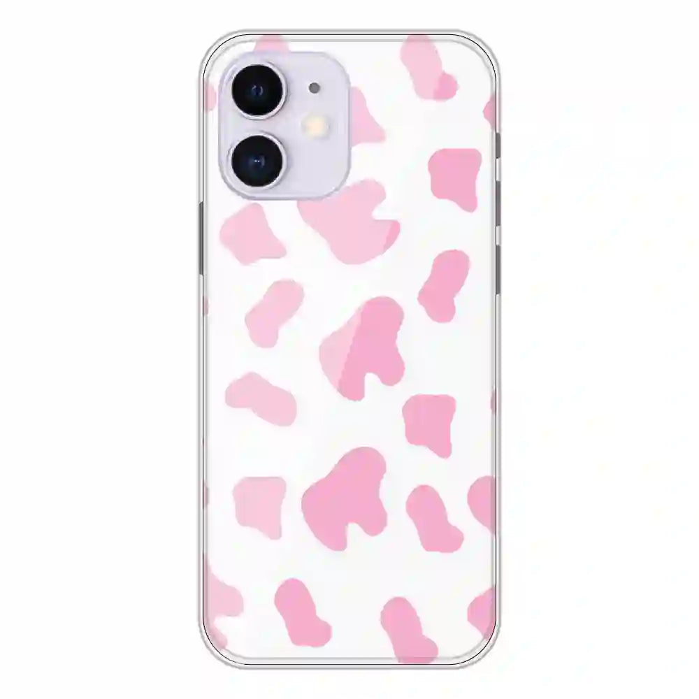 Pink Cow Print - Clear Printed Silicone Case For Apple iPhone 12