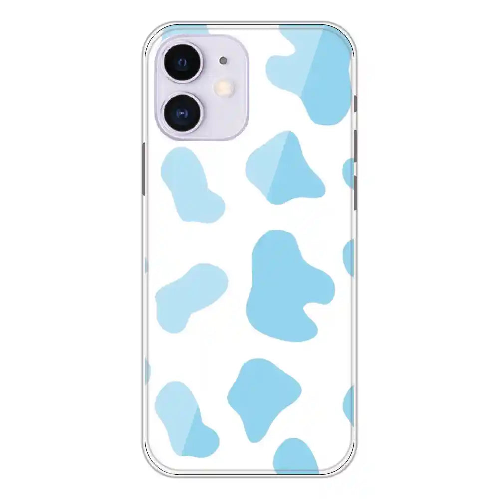Blue Cow Print - Clear Printed Silicone Case For Apple iPhone 12