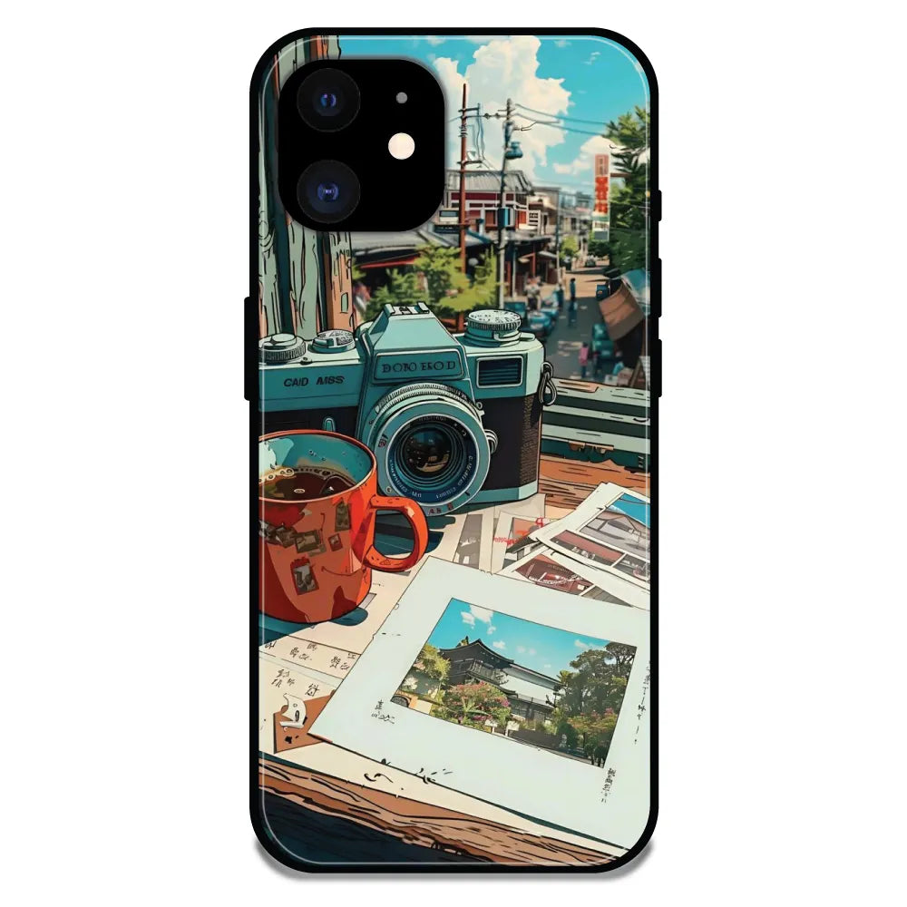 'Vintage Camera Travel Vibes - Glossy Metal Silicone Case For Apple iPhone 12