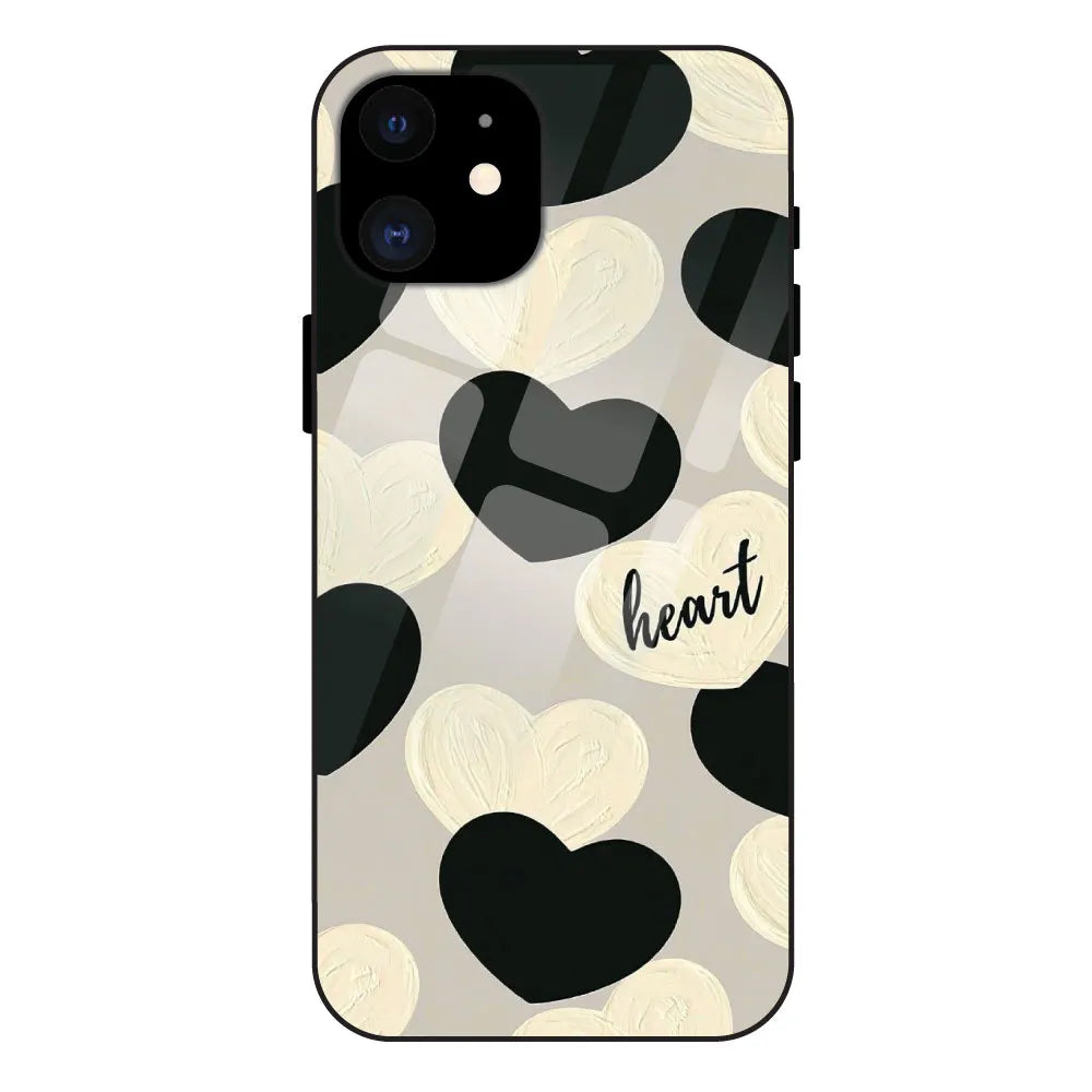 Black And White Hearts - Glossy Metal Silicone Case For Apple iPhone 12