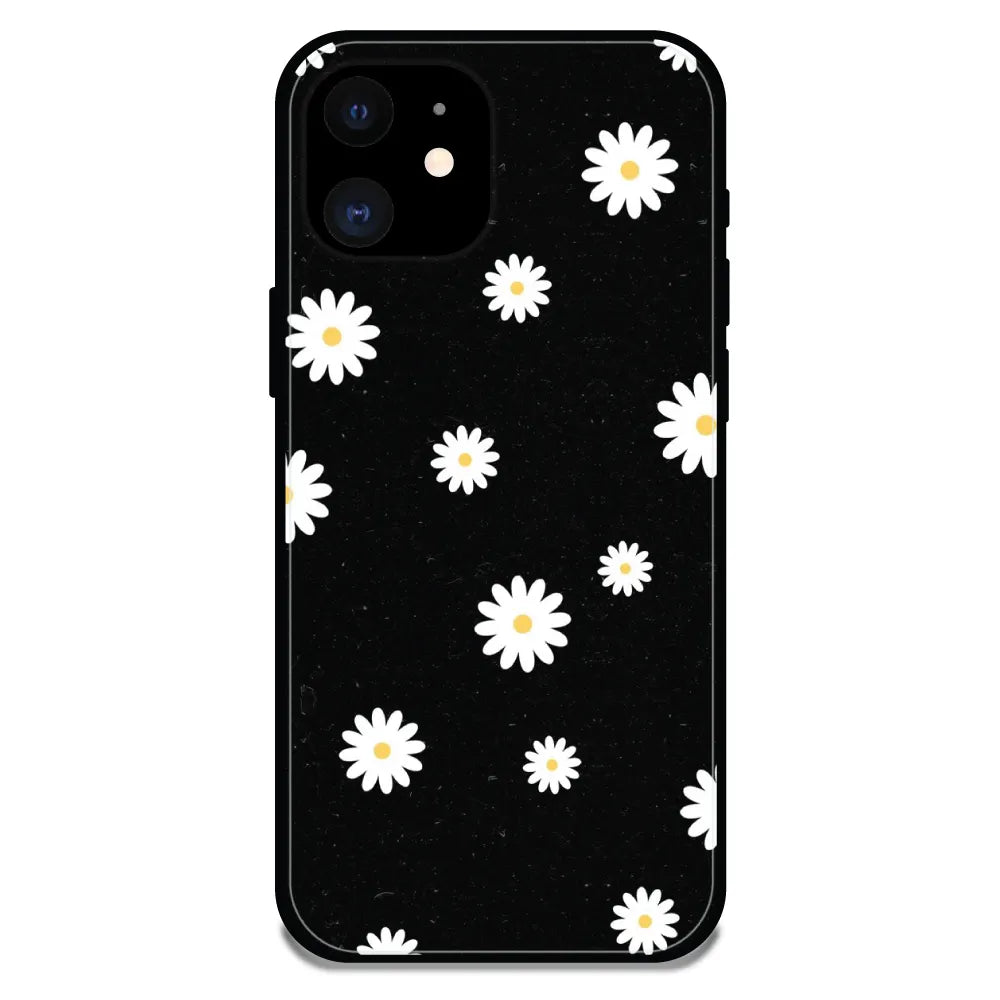 'White And Black Flower - Glossy Metal Silicone Case For Apple iPhone 12