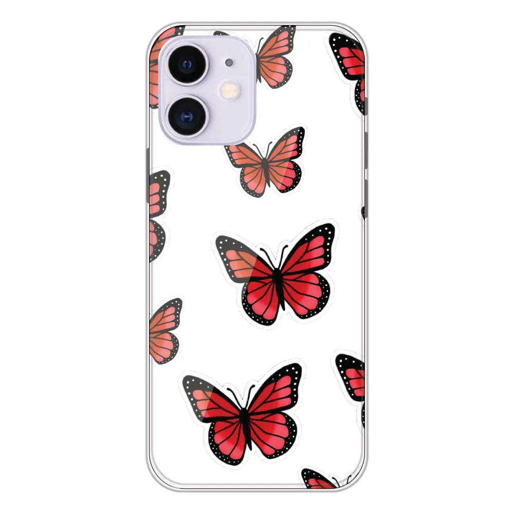 Red Butterfly - Clear Printed Silicone CaseFor Apple iPhone 12