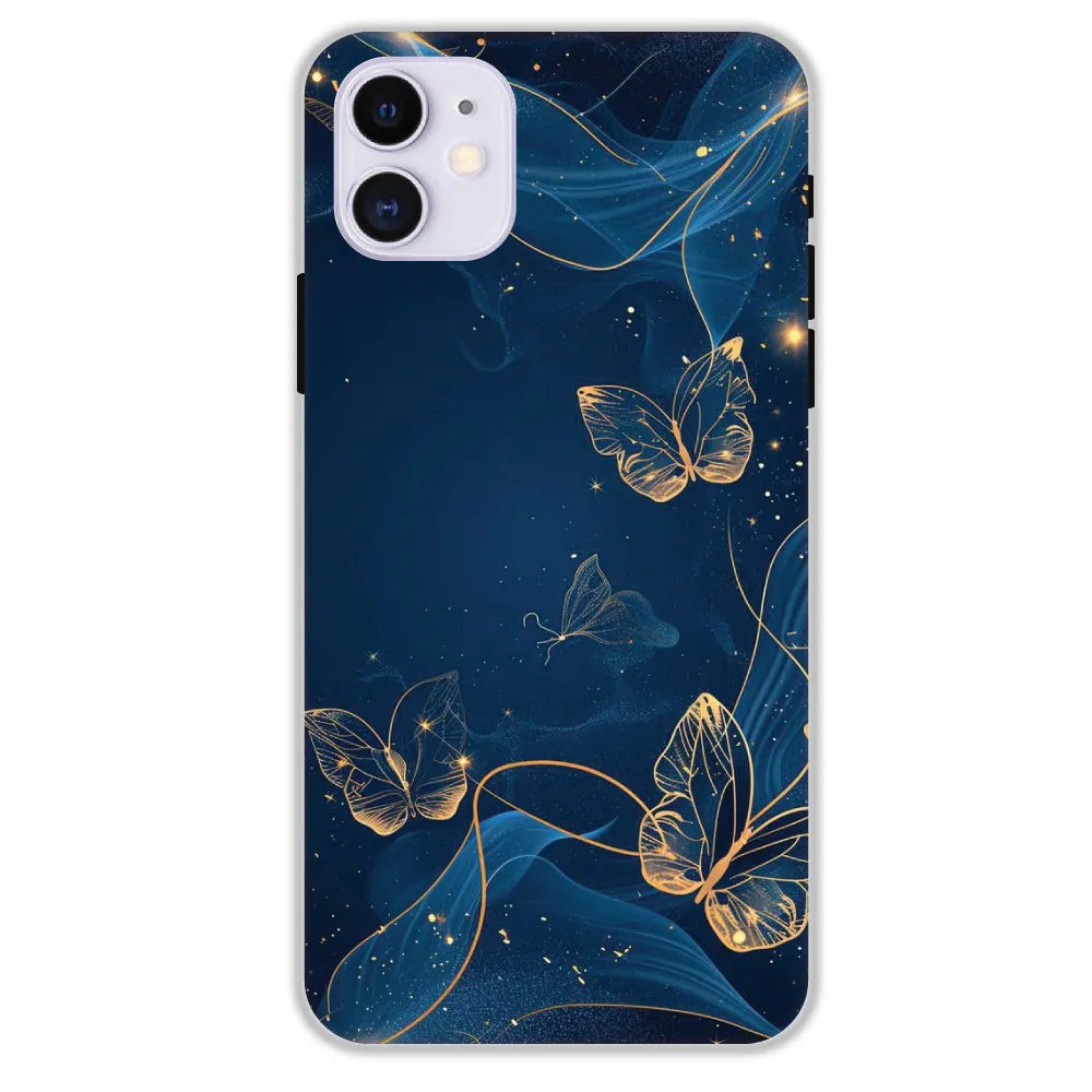 Blue With Gold Butterflies - Hard Cases For Apple iPhone 12