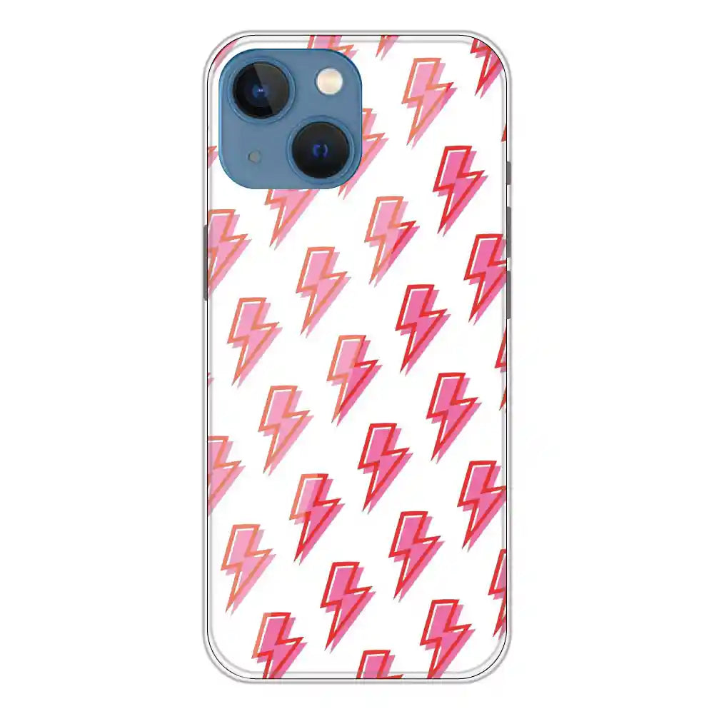 Pink Lightning Bolts - Clear Printed Silicone Case For Apple iPhone 13 Mini