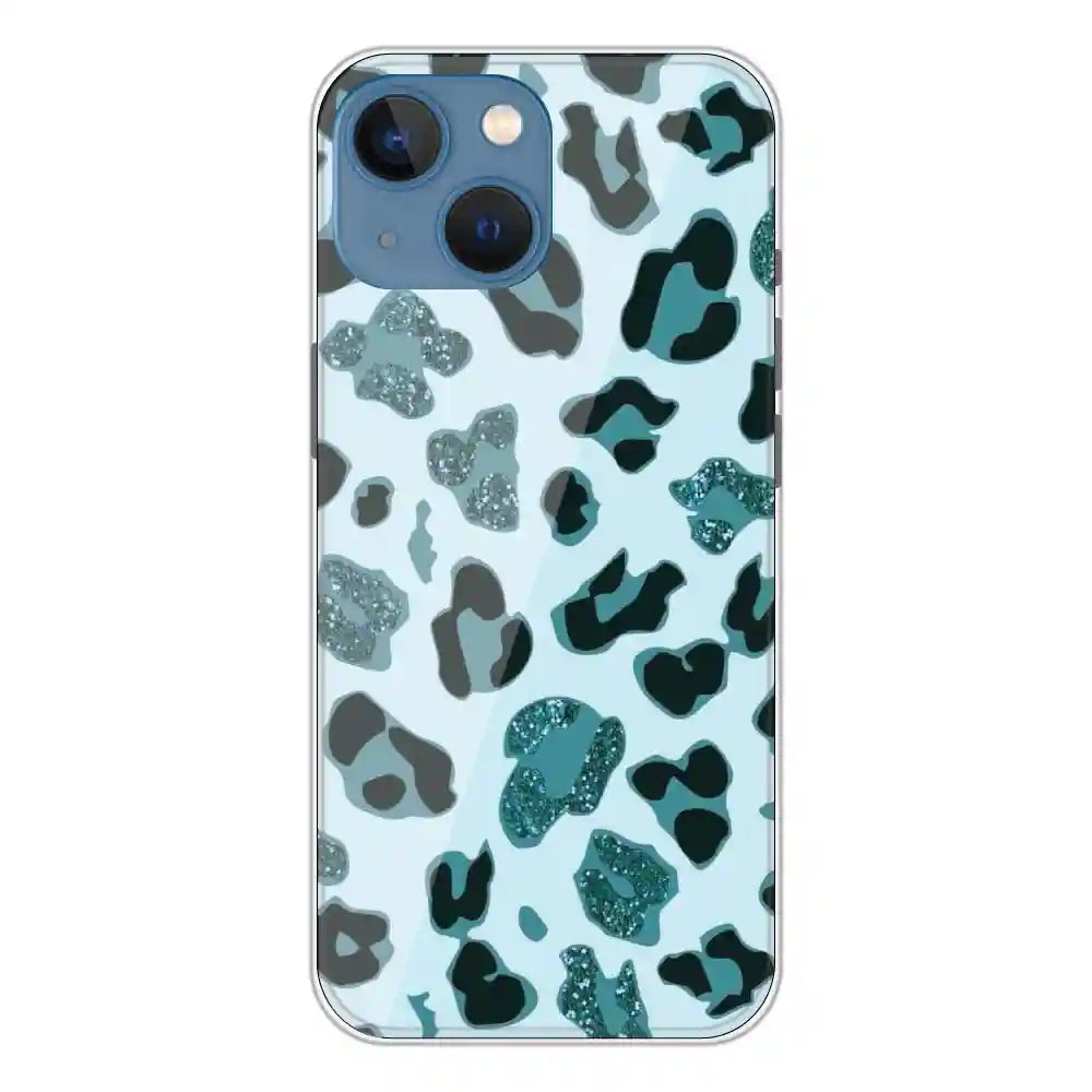 Blue Leopard Glitter Print - Printed Silicone Case For Apple iPhone 13 Mini