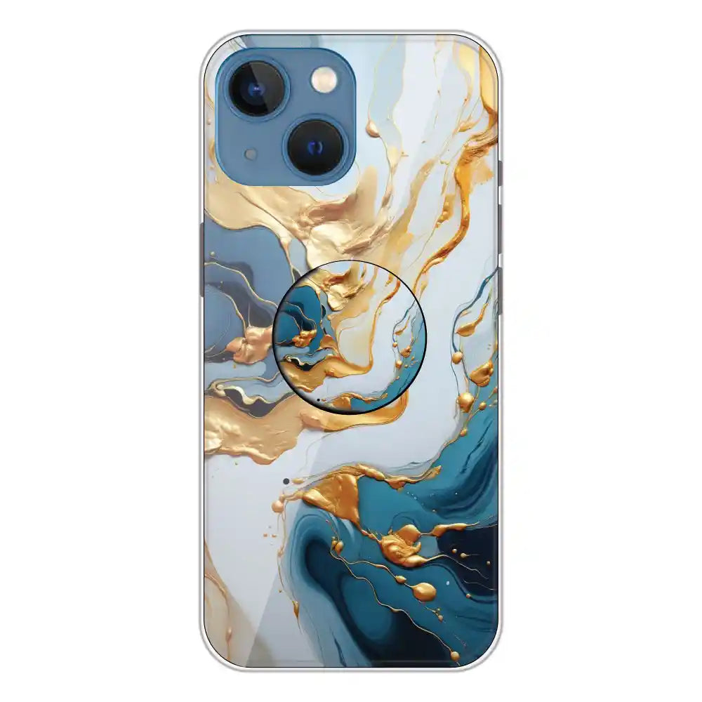 Blue and Gold Marble - Silicone Grip Case For Apple iPhone 13 Mini