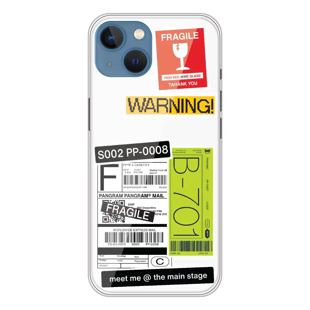 Fragile Labels - Clear Printed Silicone Case For Apple iPhone 13 Mini