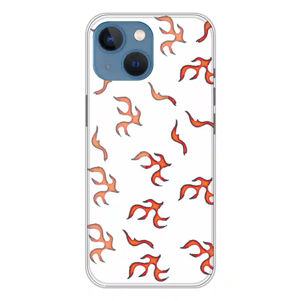 Orange Mini Flames - Clear Printed Silicone Case For Apple iPhone 13 Mini