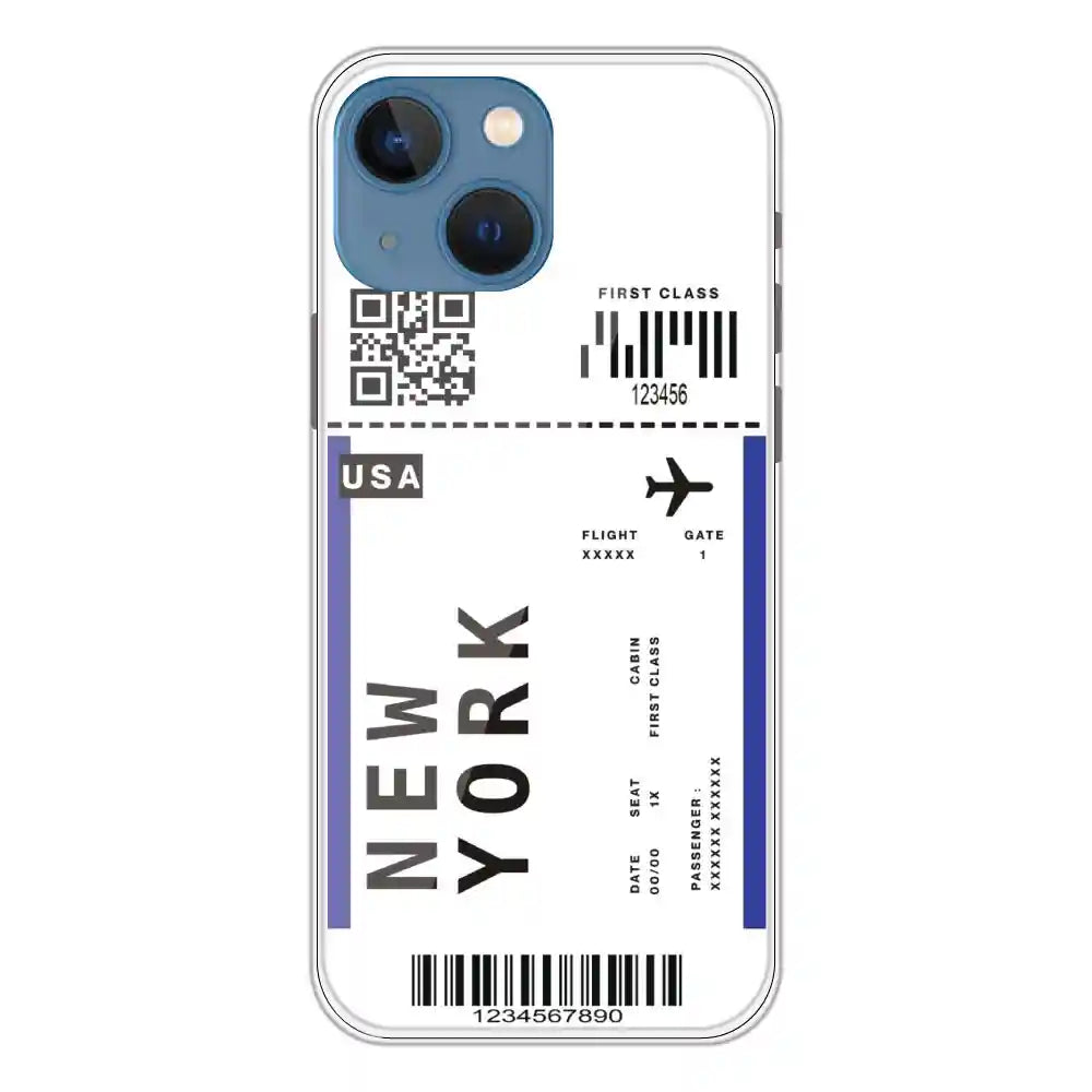 New York Ticket - Clear Printed Silicone Case For Apple iPhone 13 Mini