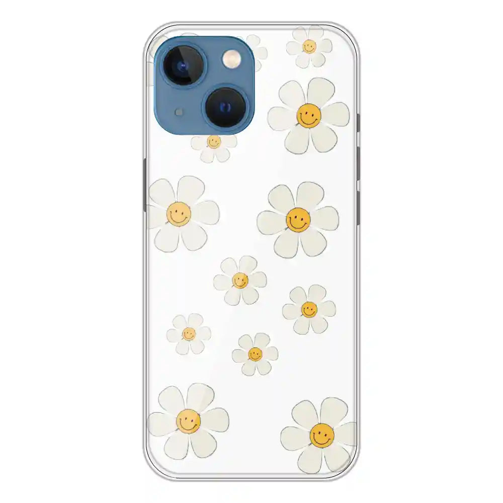 Smile Flowers - Clear Printed Silicone Case For Apple iPhone 13 Mini