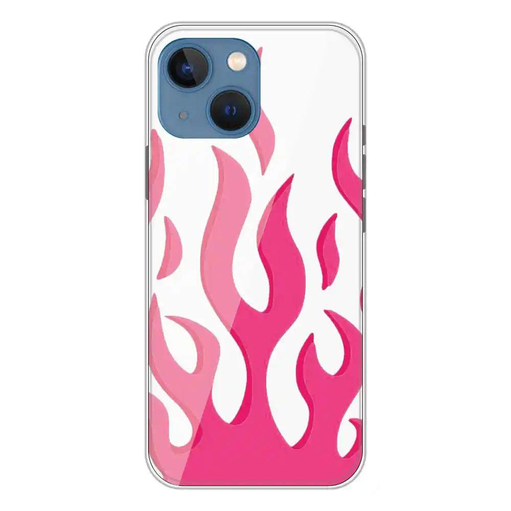 Pink Flames - Clear Printed Silicone Case For Apple iPhone 13 Mini