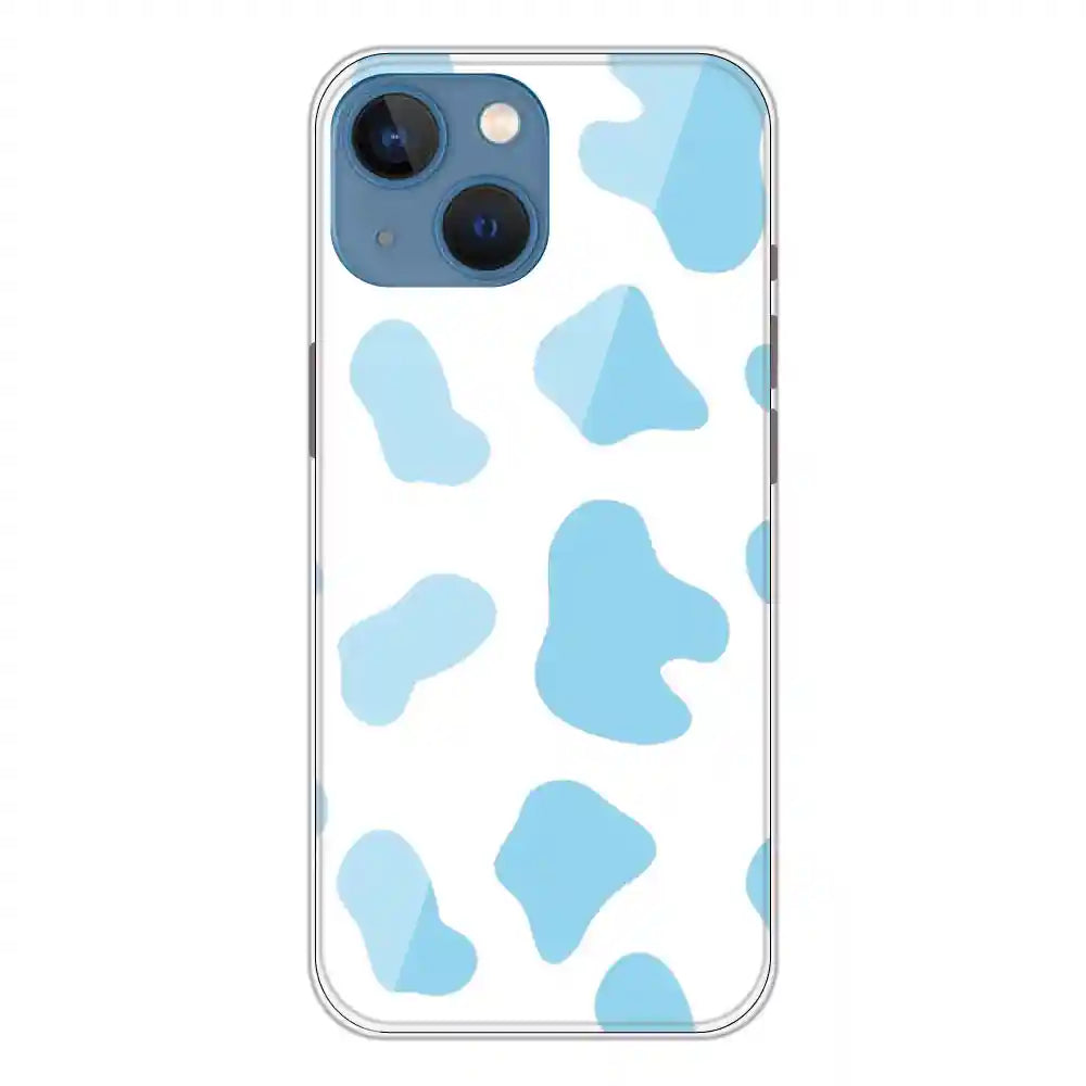 Blue Cow Print - Clear Printed Silicone Case For Apple iPhone 13 Mini