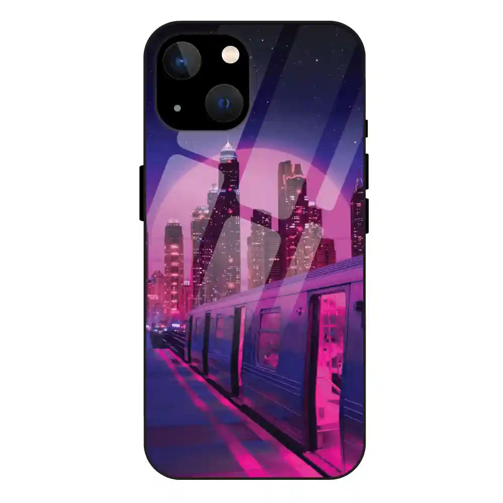 Neon City Synthwave - Glass Case For Apple iPhone 13 Mini