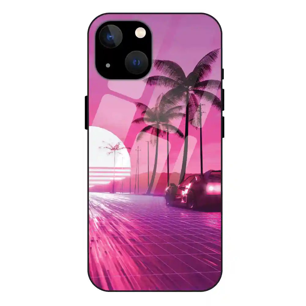 Retro Beach Synthwave - Glass Case For Apple iPhone 13 Mini