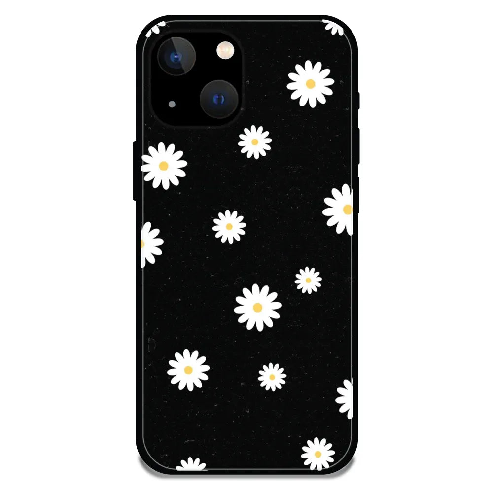 'White And Black Flower - Glossy Metal Silicone Case For Apple iPhone 13 Mini
