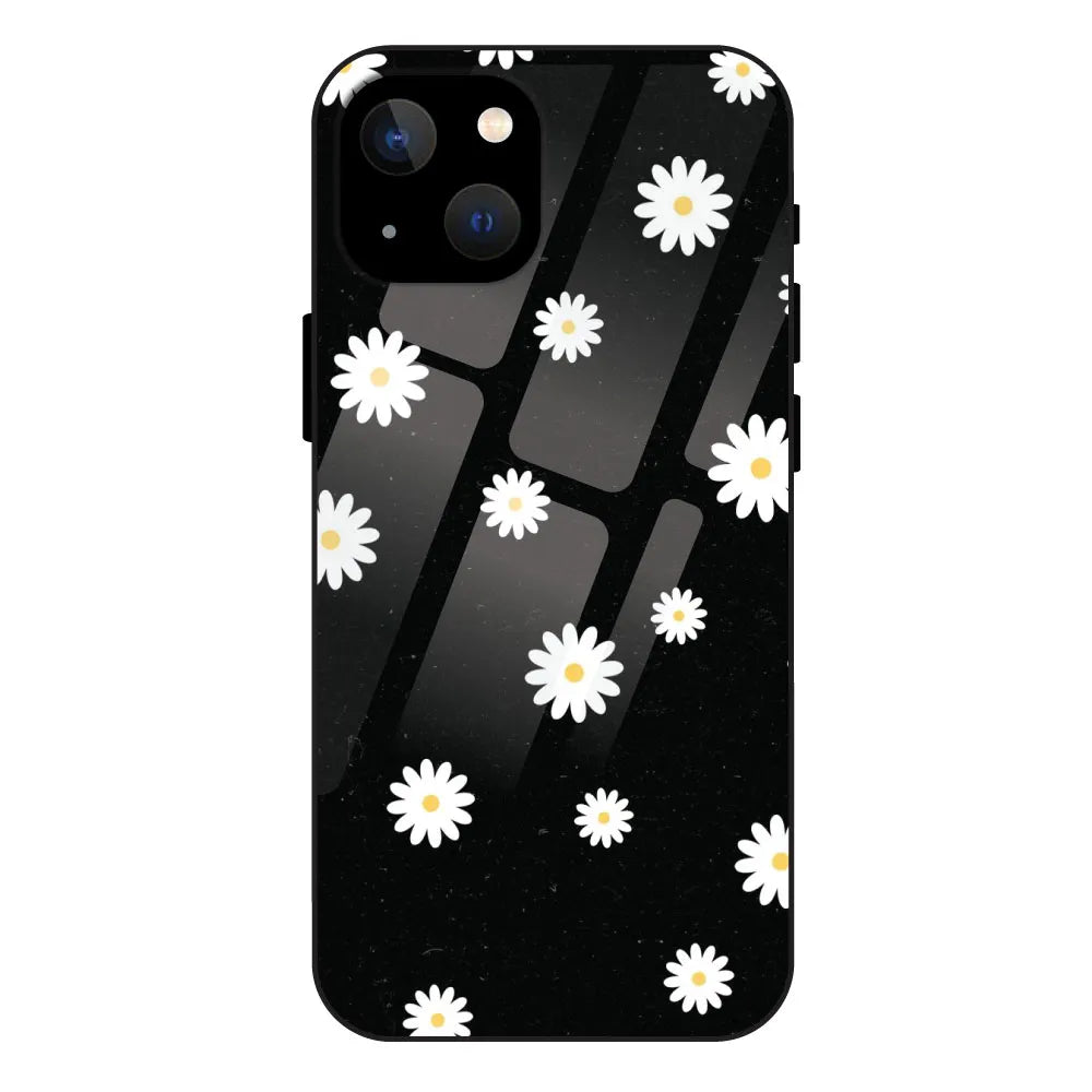White And Black Flower - Glossy Metal Silicone Case For Apple iPhone 13 Mini