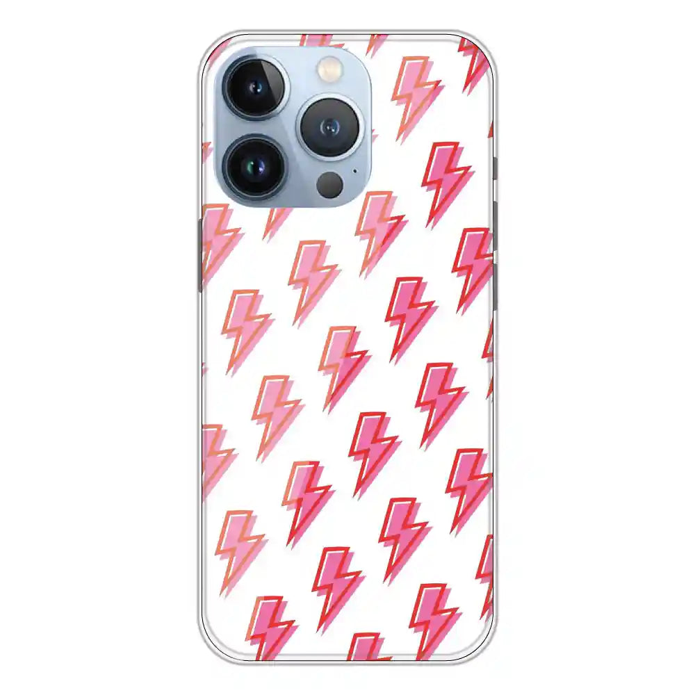 Pink Lightning Bolts - Clear Printed Silicone Case For Apple iPhone 13 Pro Max