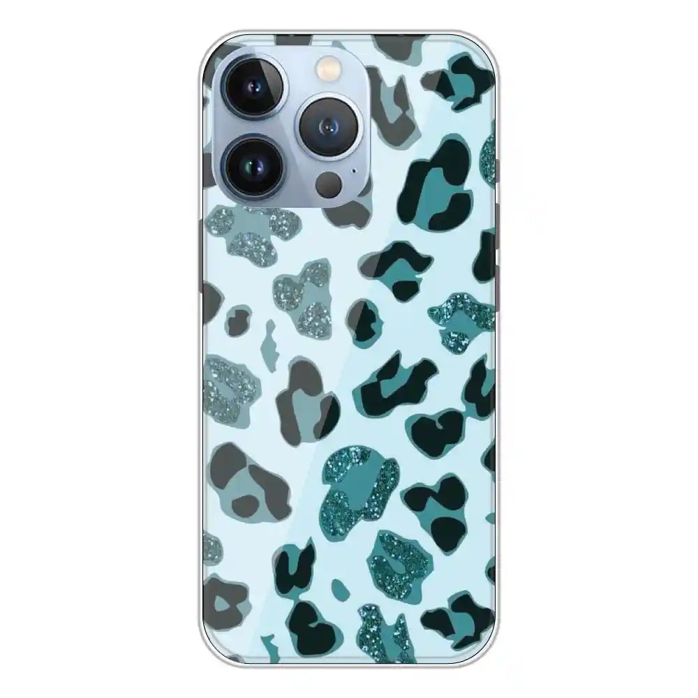 Blue Leopard Glitter Print - Printed Silicone Case For Apple iPhone 13 Pro Max