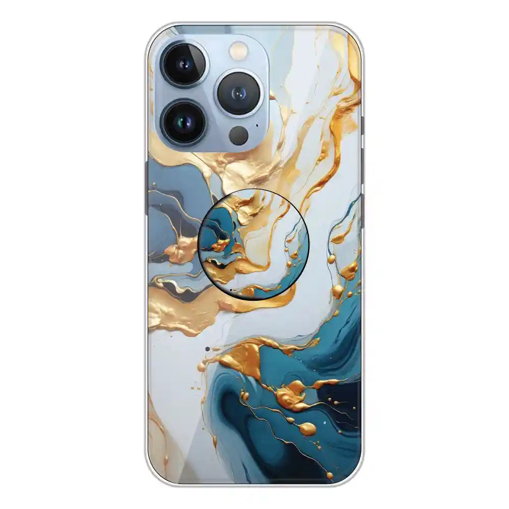 Blue and Gold Marble - Silicone Grip Case For Apple iPhone 13 Pro Max