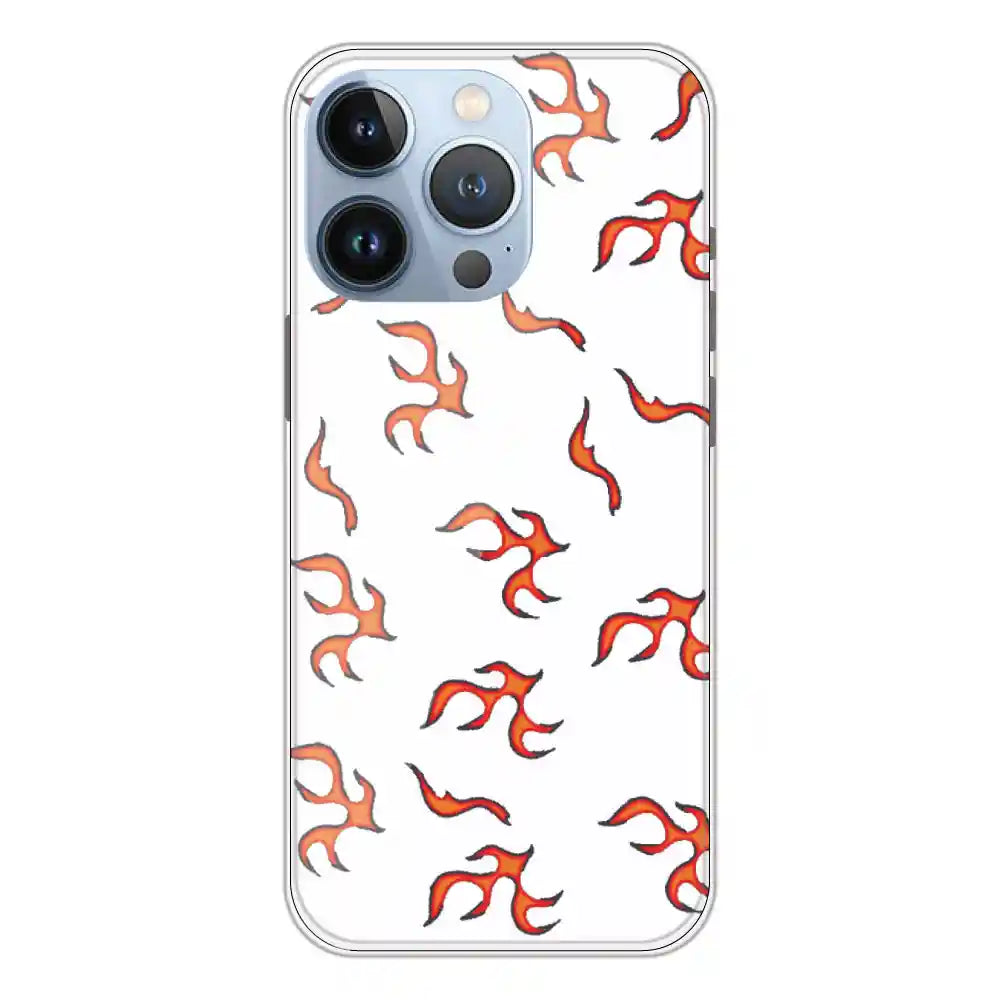 Orange Mini Flames - Clear Printed Silicone Case For Apple iPhone 13 Pro Max