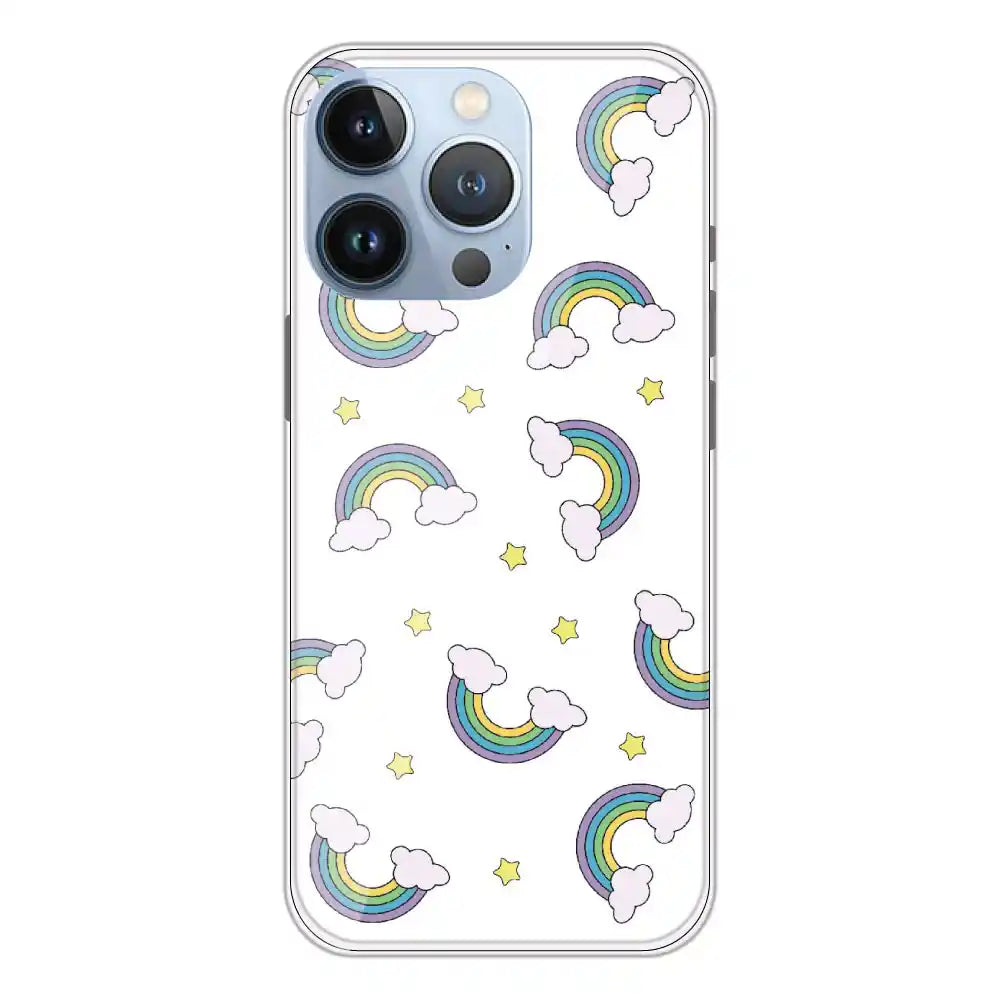 Rainbow With Clouds - Clear Printed Silicone Case For Apple iPhone 13 Pro Max